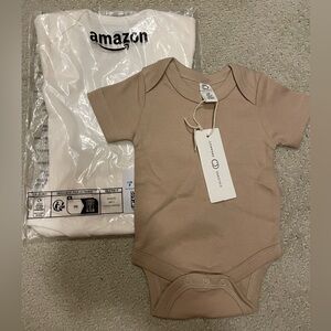 NWT 2 Onesies (colored organics NB, Amazon 3-6mo)